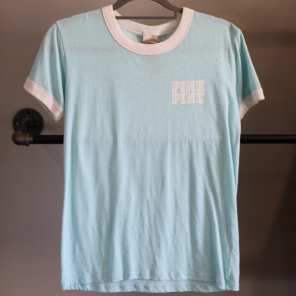 PINK brand, light blue ringer tee, size small